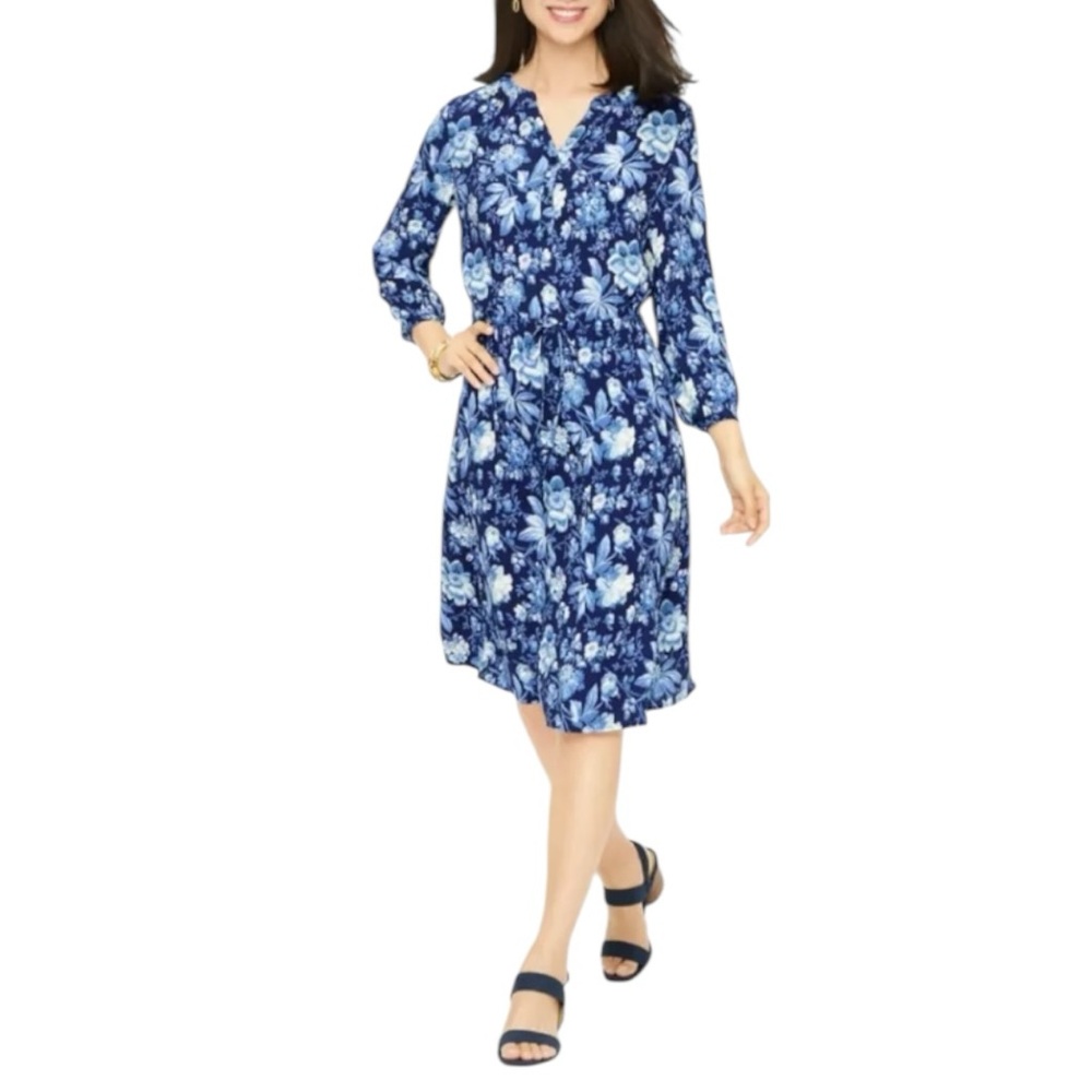 NEW Talbots Size 18WP Tie Waist Fit and Flare Dress Floral Toile Boho